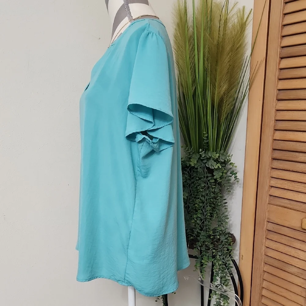 Maurices Atwood Flutter Sleeve Teal Blouse - Picture 4 of 11